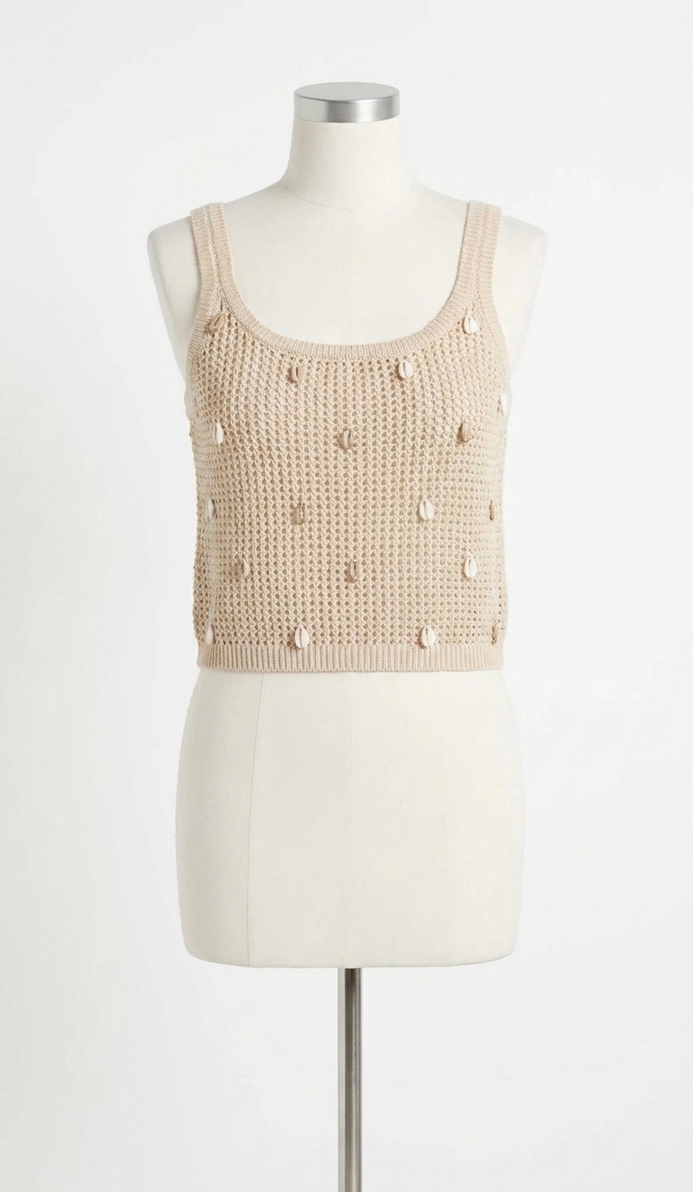 NEW ABLE katherine seashell embellished crochet knit midi skirt & tank set in ta